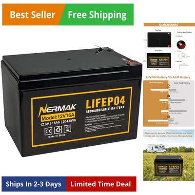 12V 16Ah Lithium LiFePO4 Deep Cycle Battery, 2000+ Cycles Lithium Iron Phosph...
