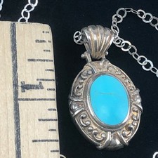Reirtal Necklace Sterling Silver 925 Turquoise Stone 31" Long