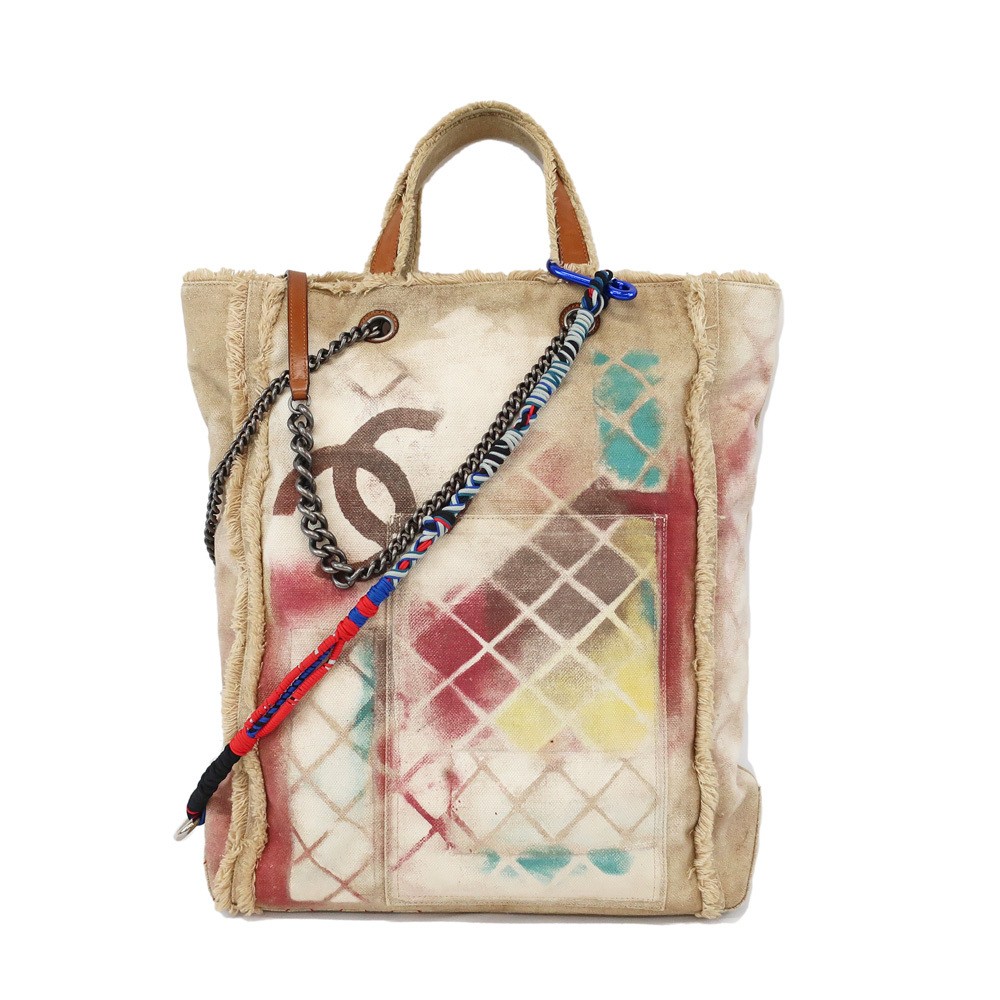 Chanel Graffiti Recolage Canvas Fringe Tote Bag with Coco Mark