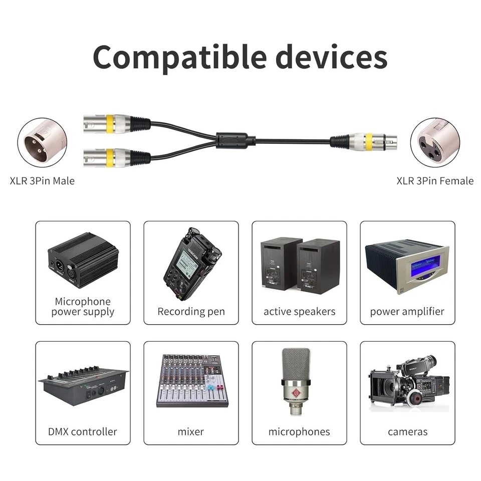 5-Pack 1.5FT XLR Female to Dual Male Y Splitter - Exceptional Sound Quality - Image 4 of 4