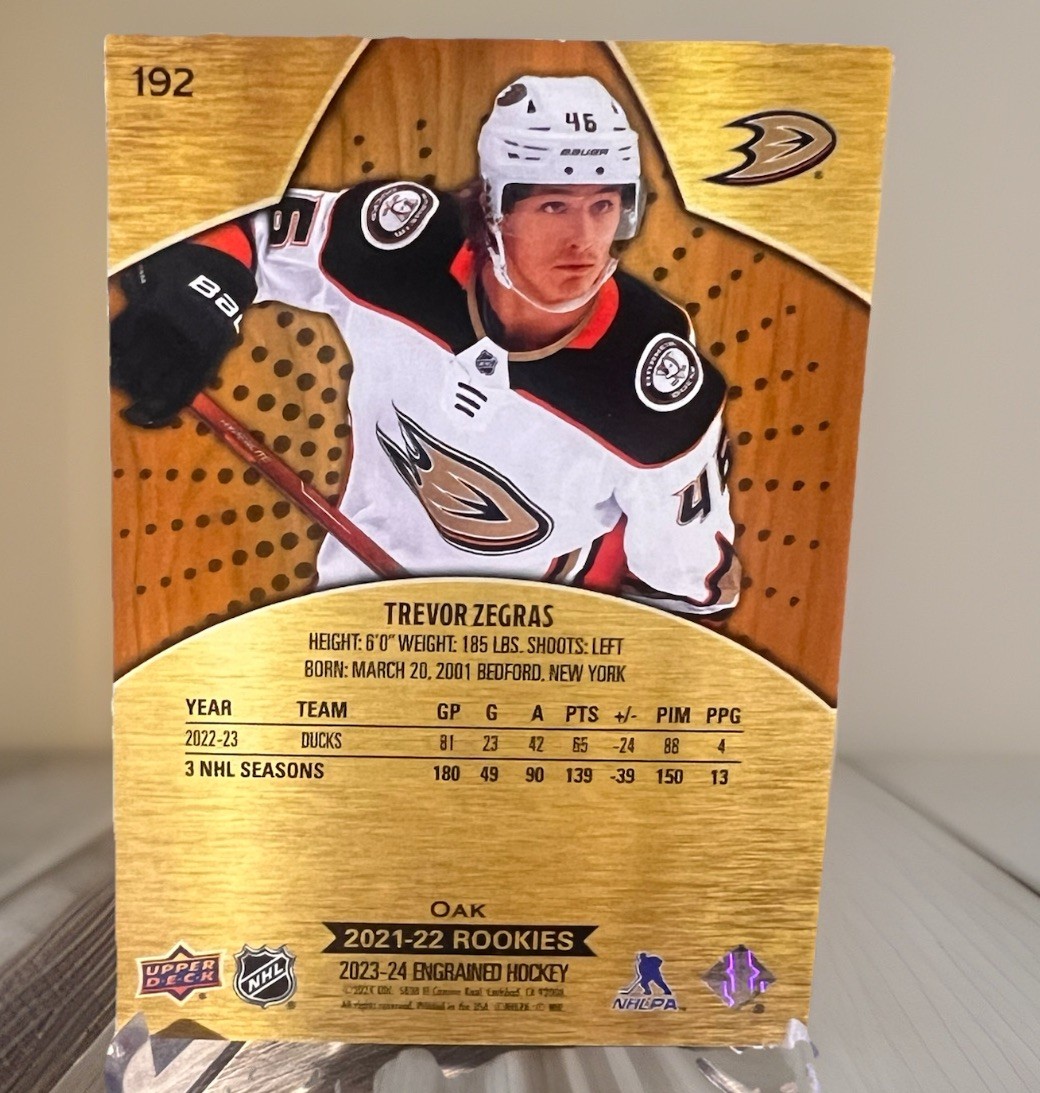 Trevor Zegras 2021-22 Upper Deck Engrained Hockey Base Oak Rookie