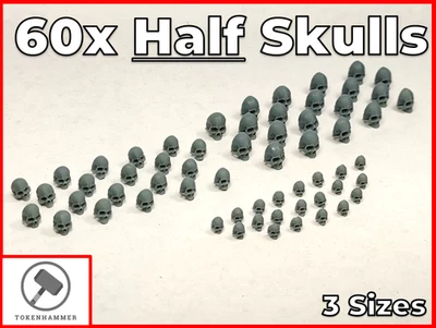TOKENHAMMER 60x 3D Printed Resin Half Skulls decoration wargaming tabletop Conversion Bits
