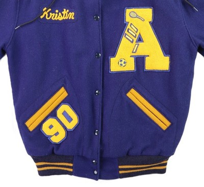 Vintage 90s 40 Long S M Wool School Blue Yellow Varsity Letterman