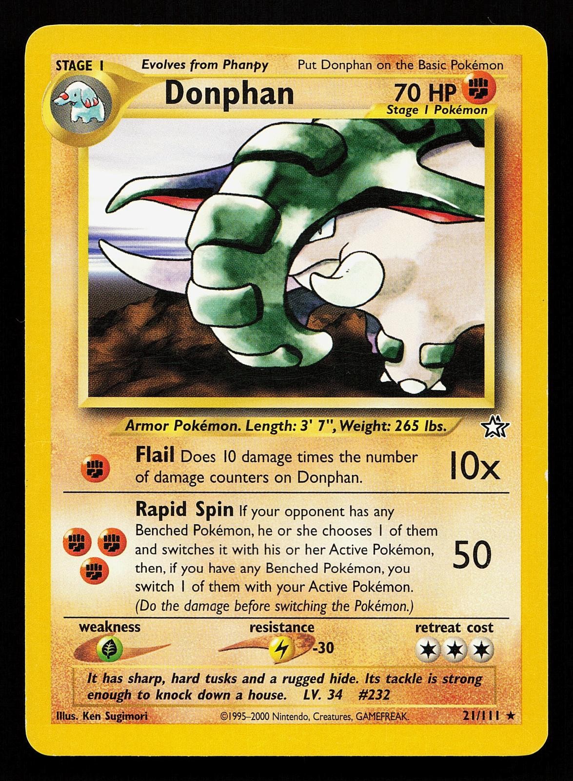 Donphan 21/111 Unlimited Rare Neo Genesis Pokemon Card