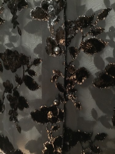 Vintage Y2K Virgo Velvet Burnout Blouse Black Sheer Shirt Whimsigoth Sz 14 - Picture 4 of 5