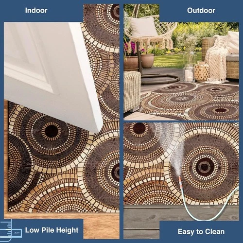 Liora Manne Marina Low 2'7 x 4'3" (Rectangular), Circles Brown  - Picture 3 of 8