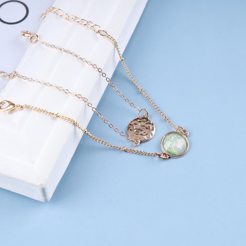 Boho Lagenlook Türkis Armband gehämmert Scheibe Armband Kette Vintage Gold Türkis - Bild 6 von 7