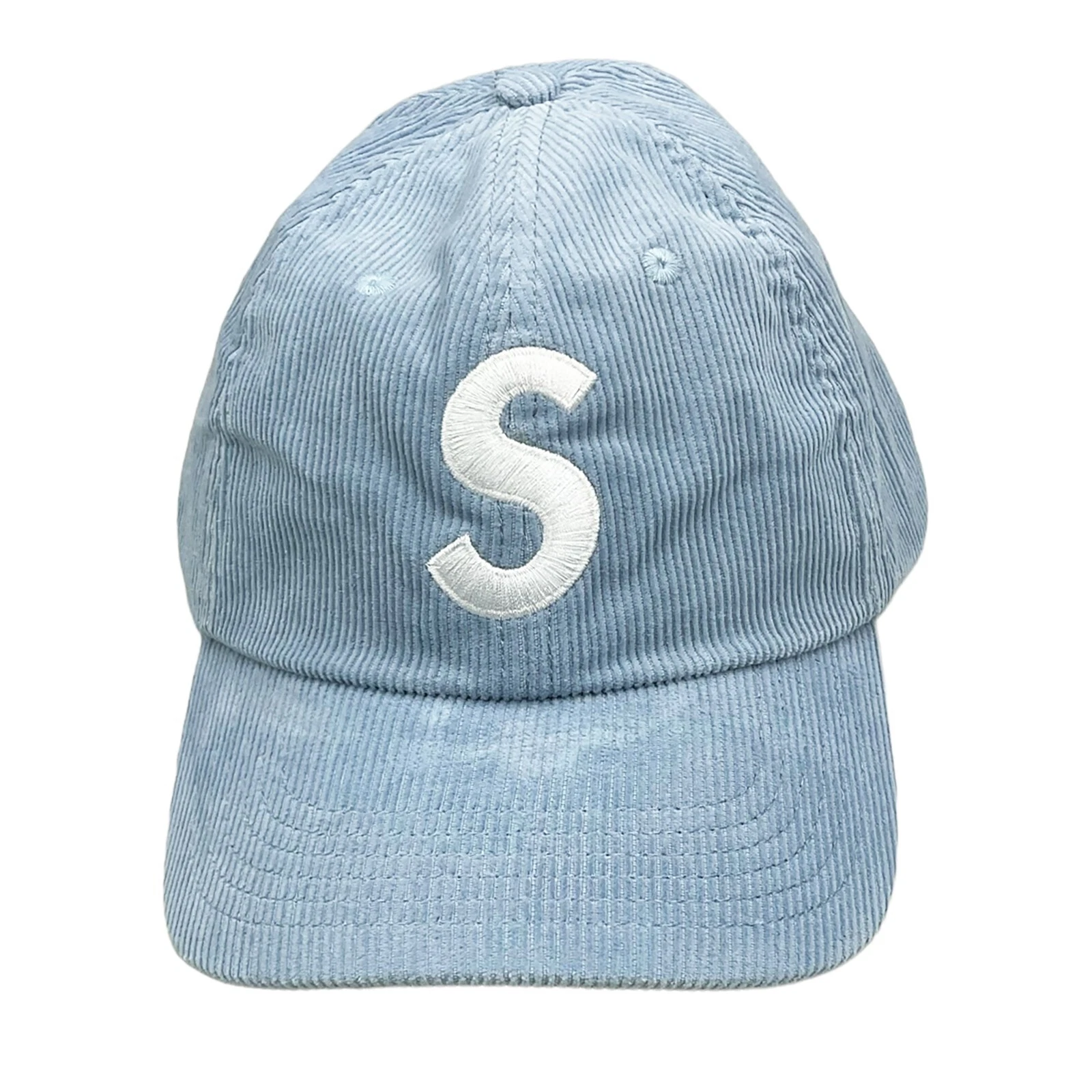 Casquette 6 panneaux Supreme SS21 Fine Wale velours côtelé logo S bleu clair