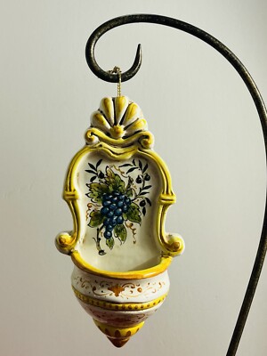 Vintage Orvieto Pottery Holy Water Wall Holder Singed By Piero Borgioli