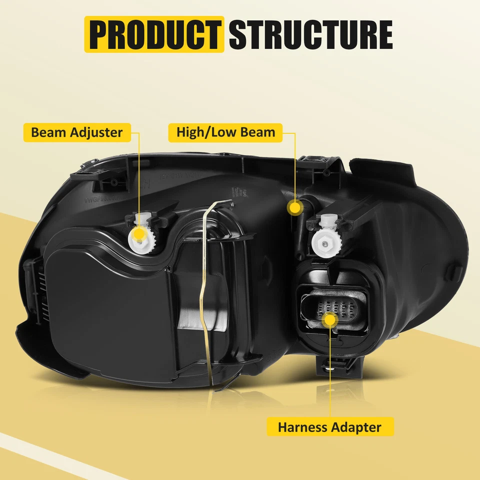 Par de montaje de faros de repuesto para Volkswagen Golf 1999-06 carcasa negra Foto 3 de 4