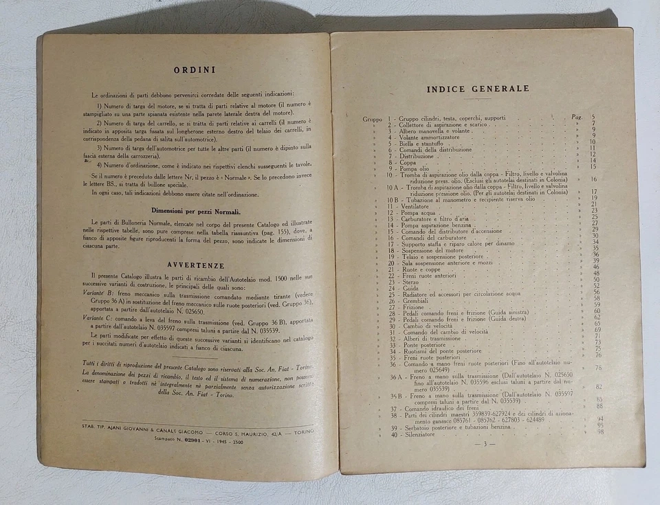 I112723 FIAT 1500 Catalogo parti di ricambio - 8° Edizione 1945 Foto 3 de 4