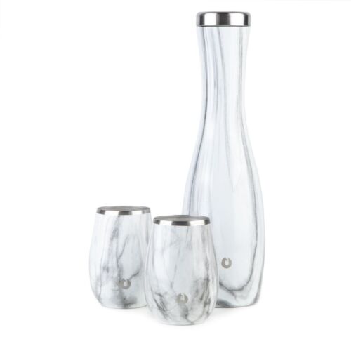 SNOWFOX Stainless Steel Carafe and Wine Glass Set, Marble - Picture 3 of 3