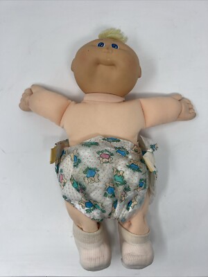 Vintage Cabbage Patch Baby Doll Blue Eyes Blonde Hair 1985 Signed 