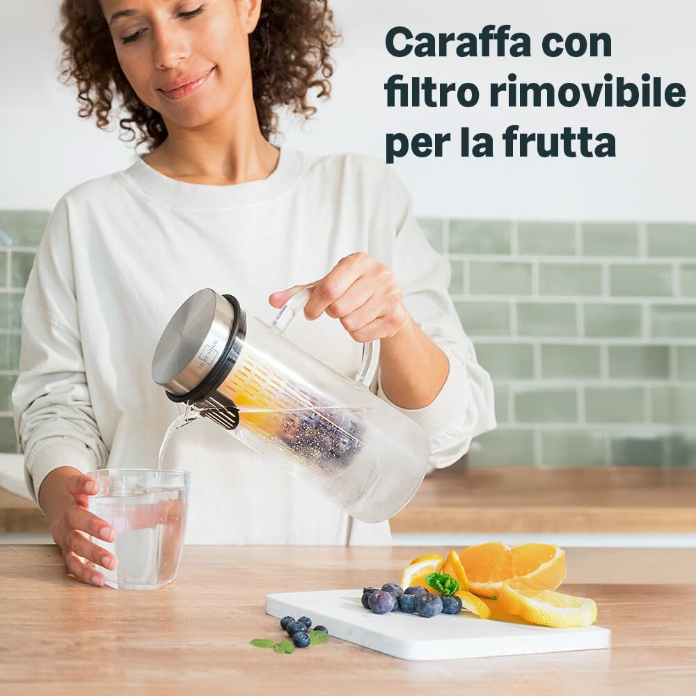 Caraffa In Vetro 1,2L Con Infusore - Per Cold Brew, T&egrave; Freddo E Bevande Alla Frutta