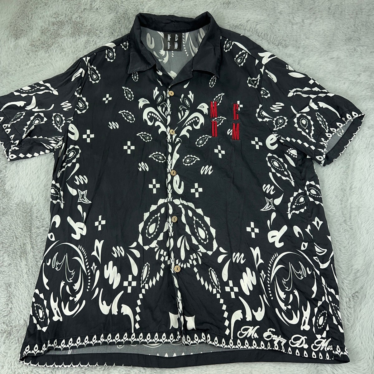 Mr Enjoy Da Money Shirt Mens Large Black MEDM Silk Blend Bandana