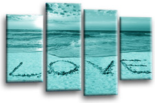 Large Seascape Sunset Love Art Print Grey Teal Quote Framed Split Canvas