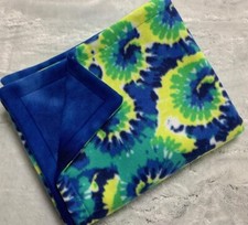 Dog Fleece Blanket NEW Medium 28" x 46" Green Swirl Tie Die  Blue Tie Die