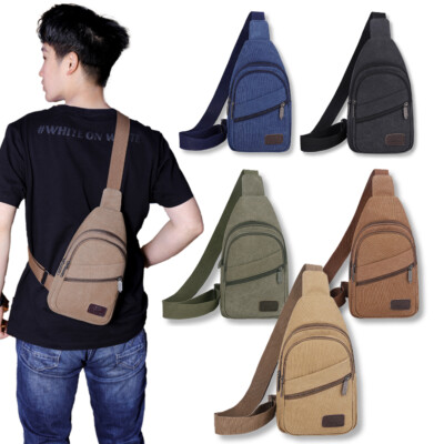 Men's Canvas Crossbody Bag Large Capacity Zipper Chest Bag Travel Bag Santa Gift
