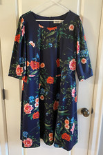 Eliza J Midi Dress Womens 20W Navy Floral Colorful Zip Up Fit Flare Short Sleeve