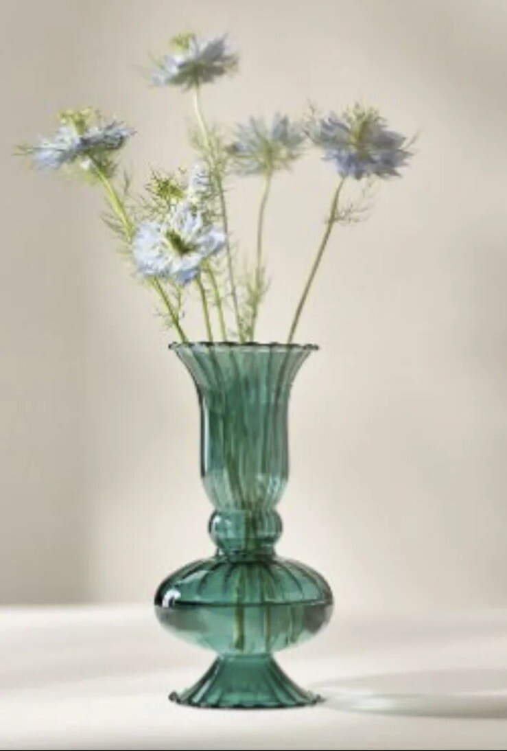 New Anthropologie Small Venini Glass Scalloped Vase Turquoise