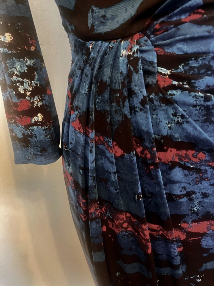 Issa London Blue Pattern Faux Wrap Stretch Jersey Dress 100% Viscose US 6 UK 10 - Image 2 of 4