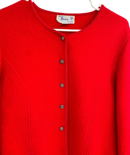 Vintage Deans of Scotland Red Boiled Wool Sweater Button Front Jacket Size Large - Picture 9 of 13