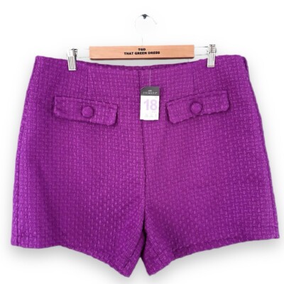 BNWT New Ladies Purple High Waisted Knitted Lined Shorts Size