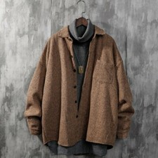 Camicetta Uomo Con Bottoni In Mistura Di Lana Tweed Retro Sottile Giacca Casual