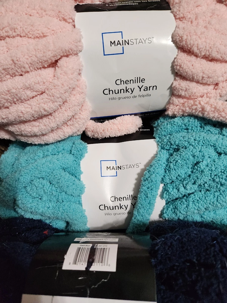 Mainstays Chenille Chunky Yarn Pink Aqua Sparkle Blue 31.7yds Each 3 Lot