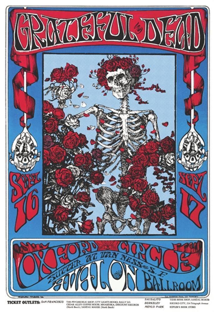 GRATEFUL DEAD - CLASSIC CONCERT POSTER - 24x36 SKELETON & ROSES