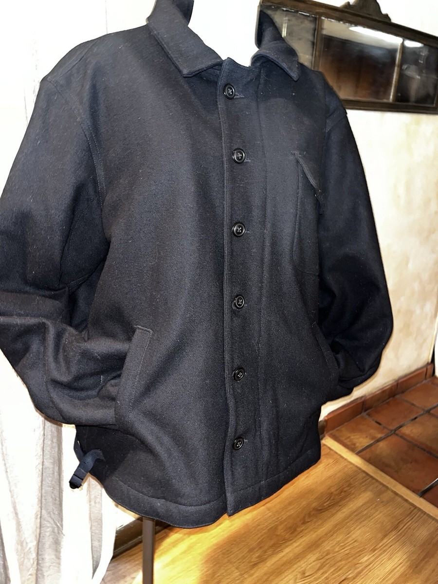 Mens XXL Black Wool Blend Jacket Full Zip Button Front