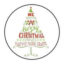 30 CHRISTMAS TREE ENVELOPE SEALS LABELS STICKERS 1.5" ROUND PARTY FAVORS GIFTS