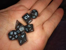 10mm Mini Polyhedral 7 Dice Set - Black with Blue Ink - RPG Tabletop Roleplay