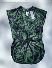 NWT Collective Concepts Clothing Womens Blouse Green Navy Patterned Medium
