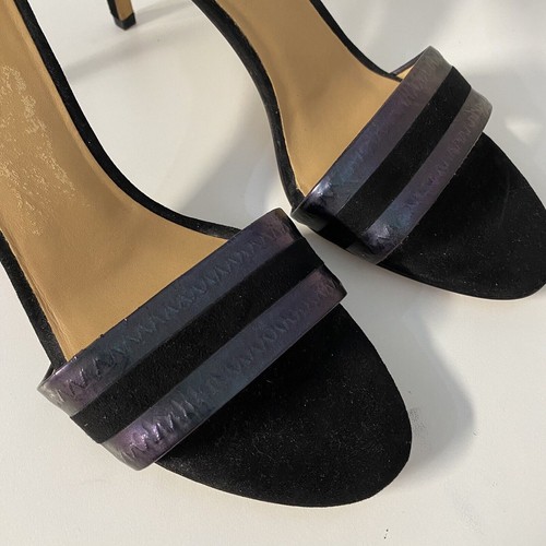 Sandalia Marc Jacobs Punta Abierta Tobillo Strao Tacón Delgado Negro Púrpura Iridiscente 39 8.5 - Imagen 4 de 9