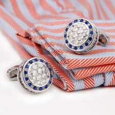 1 Pair Blue Crystal Cufflinks for Men Fashion Round Mens Cufflinks Casual Shirt