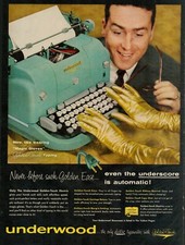1957 Underwood Typewriters Electric Office Vintage Print Ad Golden Gloves USA thumbnail