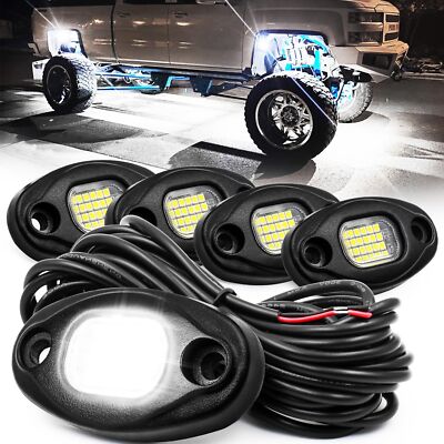 White Rock Lights, 4 PCS ALIGZ Rock Light with 15FT Wiring Harness, White Und...