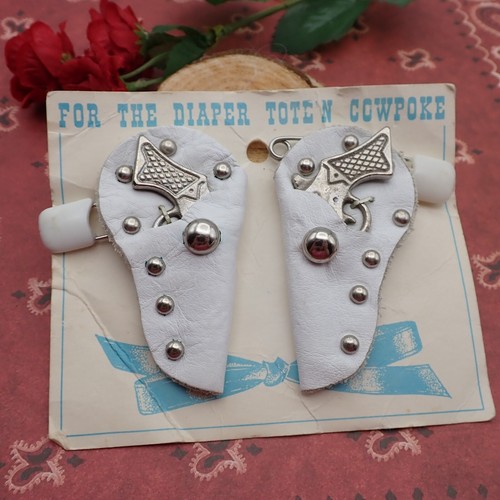 Vintage 1950's Cowboy Diaper Pins Tote'n Cowpoke Toy Gun White Holster