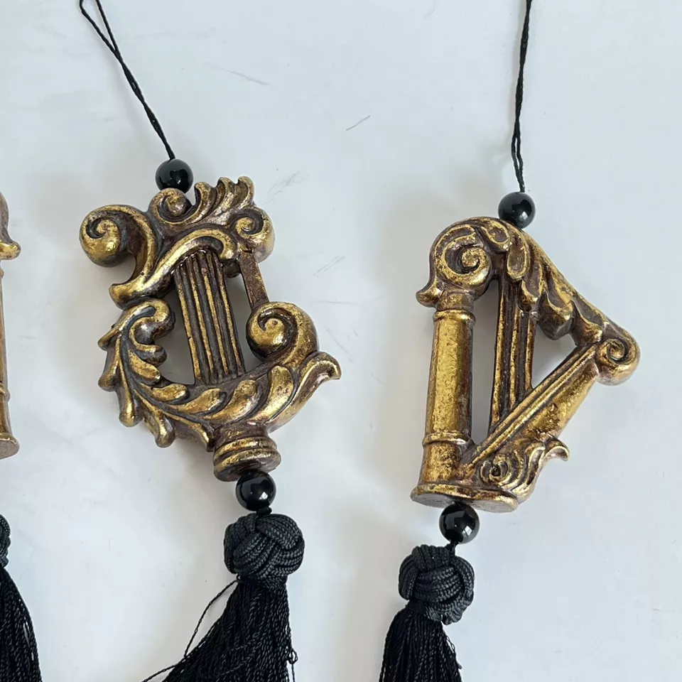 4 borlas de arpa doradas y negras French Country 9,5 pulgadas Foto 4 de 4