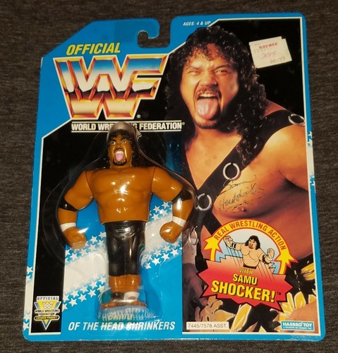 WWF Samu Of The Head Shrinkers Figure Blue Card Ha...