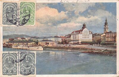 L146 Austria 1920 Linz am Donau Landungsplatz Hotel Erzherzog Karl postcard