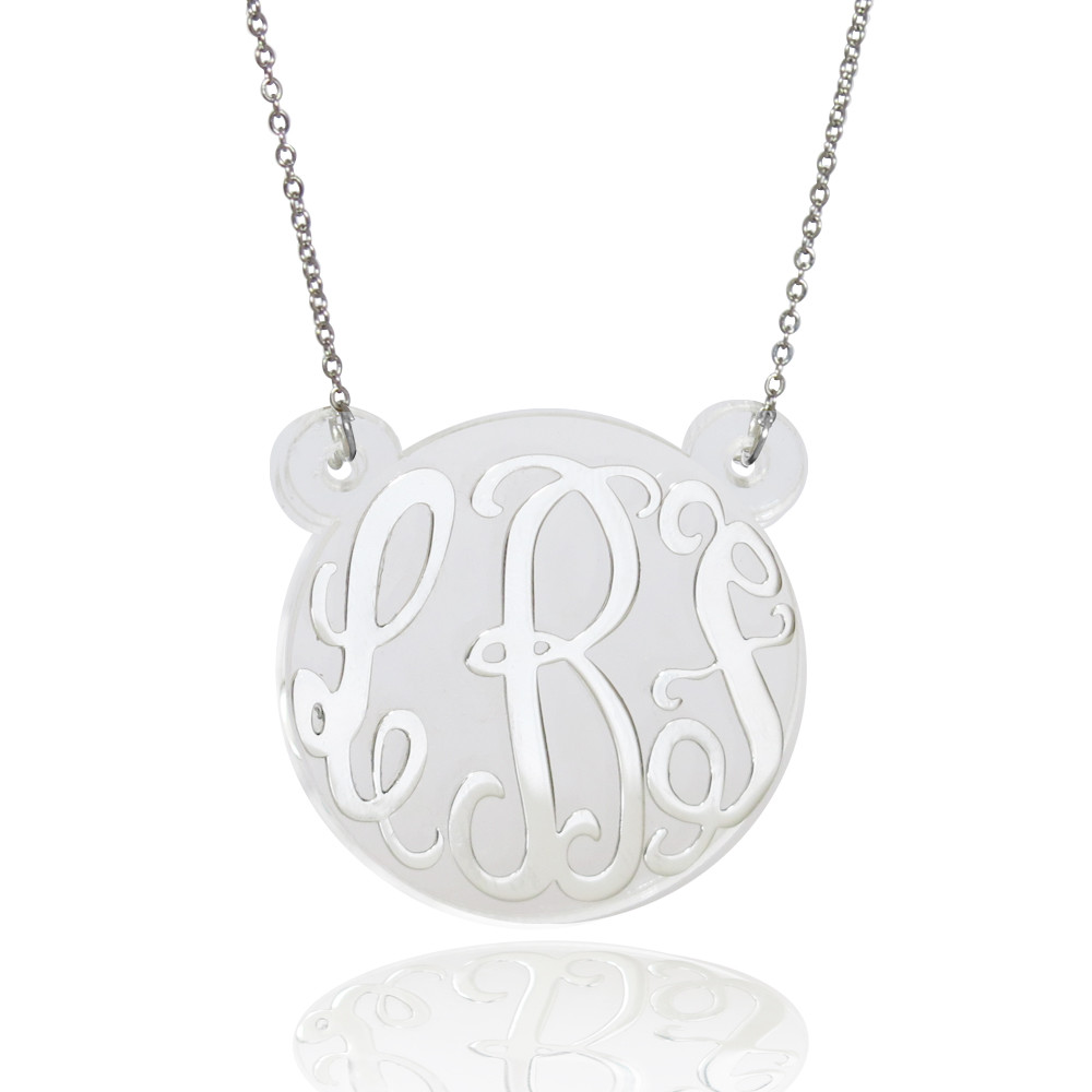 Custom Monogram Necklace &ndash; Gold or Silver Personalized Acrylic Pendant with Gift