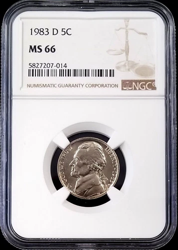 1983 D Jefferson Nickel graded MS 66 by NGC! 