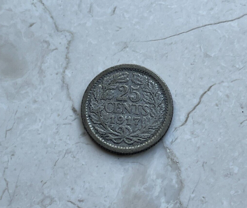1917 Netherlands 25 Cents - Silver - Picture 2 of 2