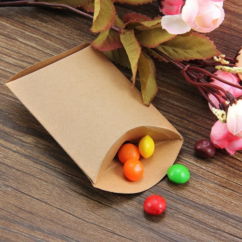 50pcs Kraft Brown Rustic Candy Boxes Wedding Party Gift Box Pillow Boxes - Picture 3 of 12