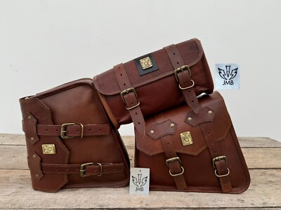Bags 3 Side Three Panniers ( 2 Saddel Bags+1 Tool Pouch Bag) Leather Motorcycle