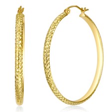 Wellingsale 14k Yellow Gold Diamond Cut 3mm Hoop Earrings 35 x 35 mm 
