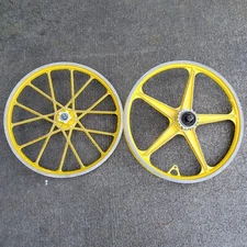 Set of Vintage Lester Aluminum Yellow 17" Mags BMX Mongoose Redline Diamondback
