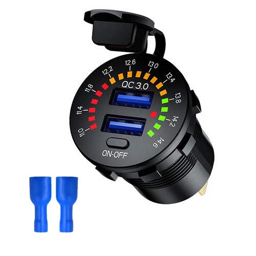Doppia presa di ricarica USB voltmetro QC3.0 tipo C USB caricatore rapido per auto 12V/24V - Foto 9 di 14